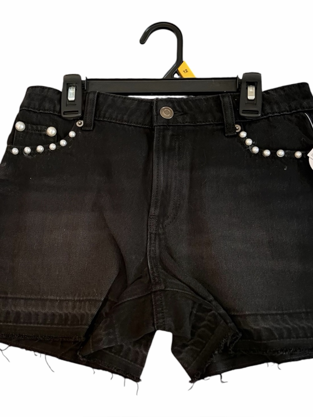 Black Denim kids Pearl-Trim Cutoff Shorts